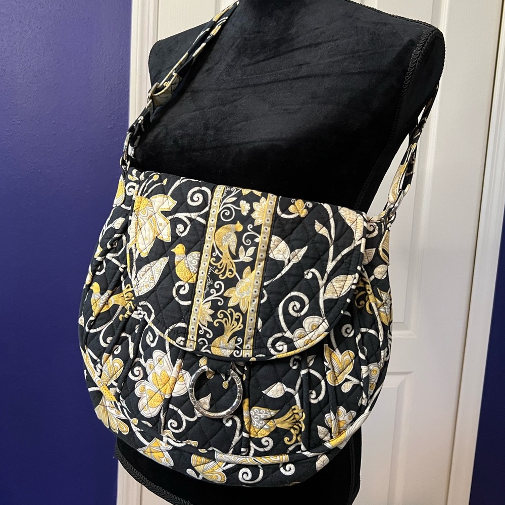 Vera Bradley satchel, cross-body bag in colors of black, white and yellow.
